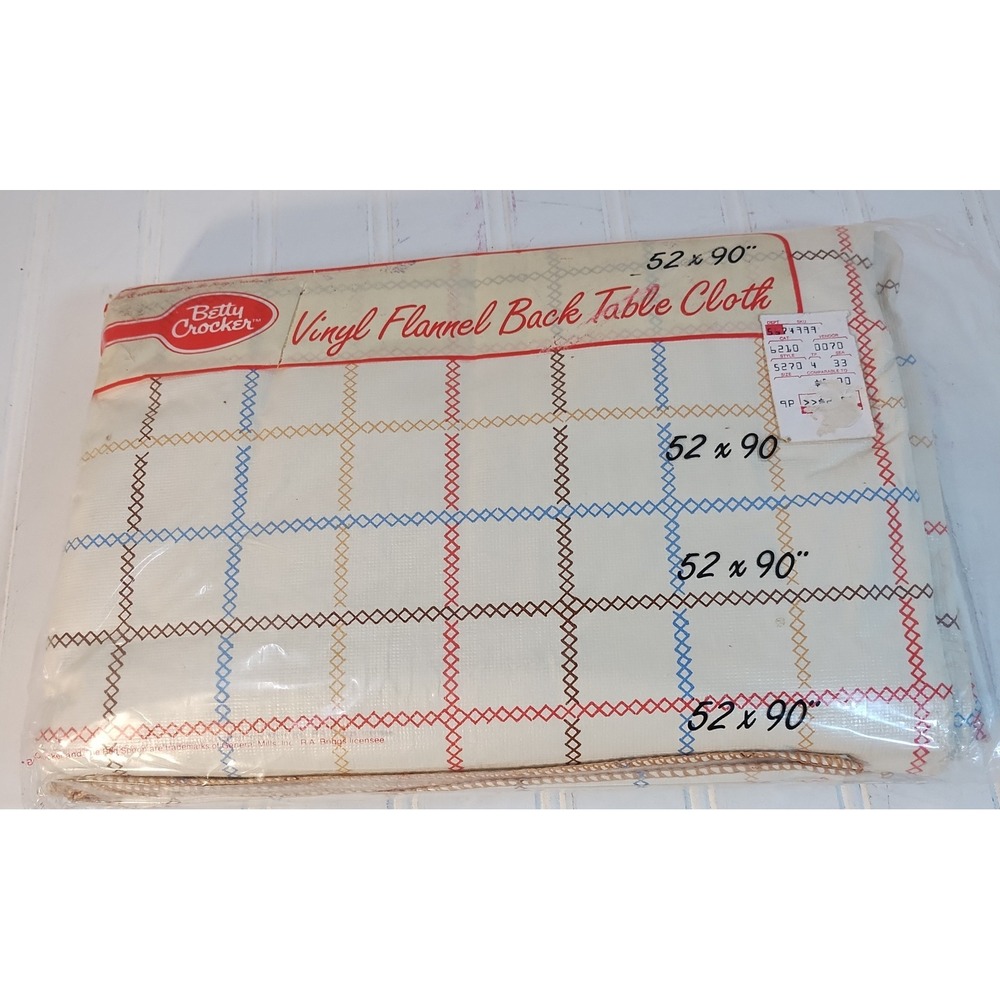 Vintage Betty Crocker Vinyl Flannel Back Table Cloth 52x90 Oblong Cross Stitch